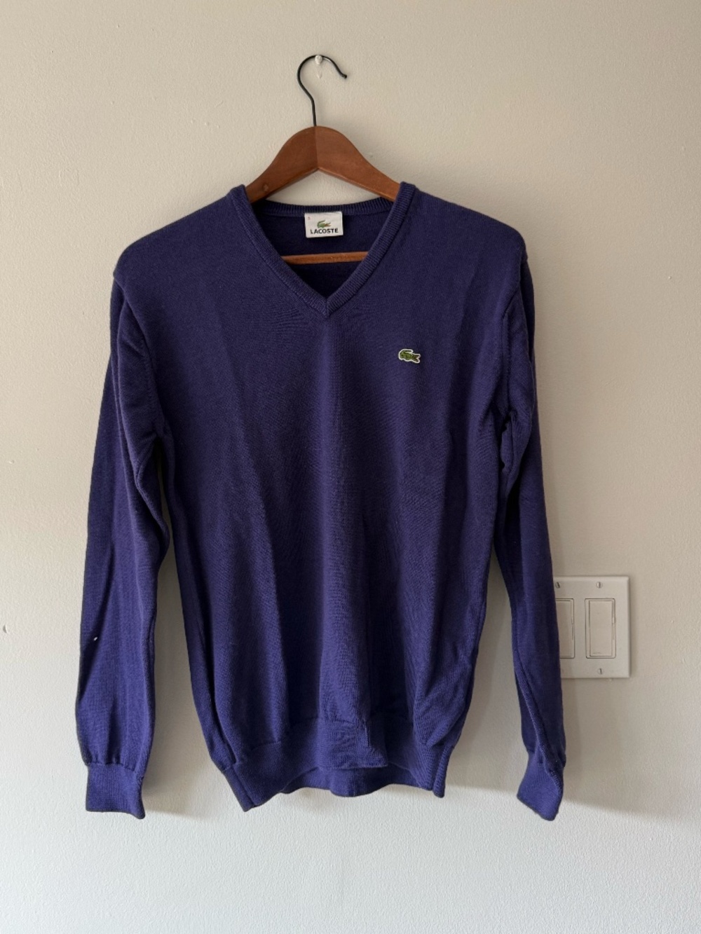 Lacoste Wool Sweater Royal Purple | Vintage Neck - Picture 2 of 5